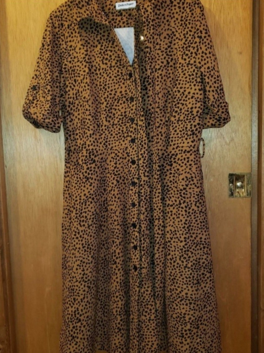 Women's Sz 10 Shelby & Palmer Brown and Black Leopard-Print Midi Shirt Dress